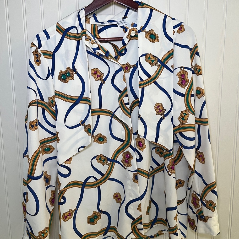 Alfred Dunner White and Blue Patterned Shirt
